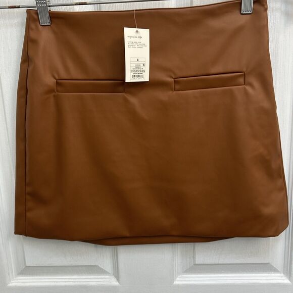 NWT A New Day Women’s Faux Leather Mini Skirt Brown Tan Size 4 High Rise - Picture 5 of 16